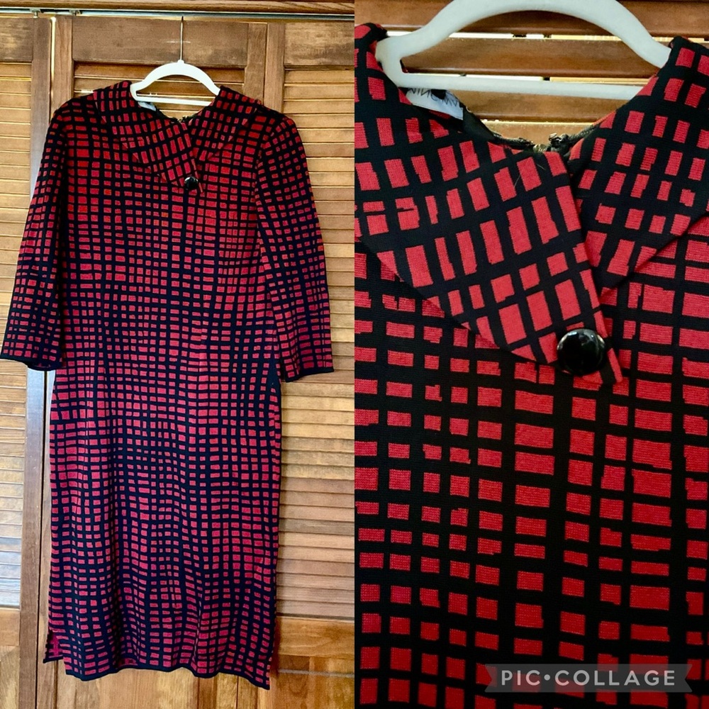 Ming Wang designer knit red and black mod dress size medium.